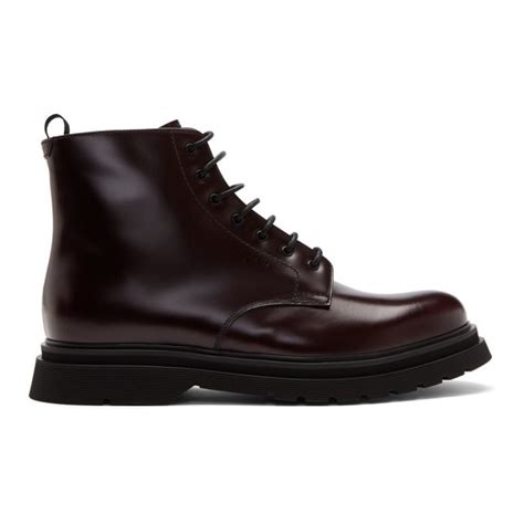 burgundy prada flatforms|Prada lace up shoes.